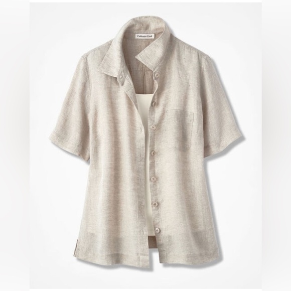 Coldwater Creek Linen Blouse Top 1x Tan - Picture 1 of 11